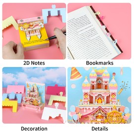 3D Memo Pad Magic Castle with Light, Rip Away Paper Carving Art Notepad, Non-Sticky DIY Note Pad Cubes Note Cards Stickers Post Notes for Office/Home, Creative Gift