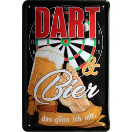 WOGEKA ART 1069 Retro Tin Sign - Dart und Bier das gönn ich Mir - Funny Saying as Gift Idea for Dart Fans for Birthday Christmas to Decorate 20 x 30 cm Vintage Metal Sign
