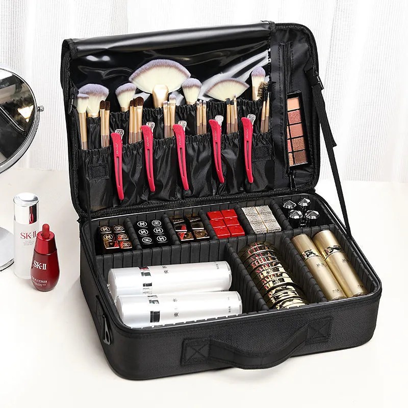 Estuche De Maquillaje Profesional Viaje Divisores Xl Negro Negro