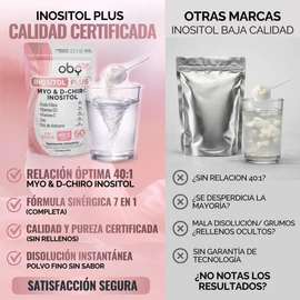 Oby Inositol Pure 40:1 Myo y D-Chiro Inositol, Acido folico, Zinc, Prebióticos Vitaminas para Mujer Suplemento en Polvo 300 gr Mezcla Ideal 40:1 y 7 ingredientes 60 días