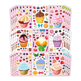 Ozepao 36 Pcs Cupcake Make-a-Face Sticker Sheets | Mix & Match Ice Cream Dessert Party Favors for Toddlers & Kids Ages 2-8 | Treats Party Activities, Birthday Decorations, Crafts & Supplies