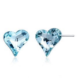 Aquamarine Heart Stud Earrings – Blue Birthstone Earrings for Women, Genuine Blue Gemstone Jewelry in Sterling Silver, Dainty Aquamarine Heart Jewelry for for Casual & Formal Wear