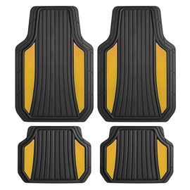 Motor Trend ChromeTech Car Floor Mats Full Set - Durable Rubber Floor Mats for Cars with Two Tone Accent, All Weather Interior Protection for Front and Rear with Non-Slip Backing, Black/Gold