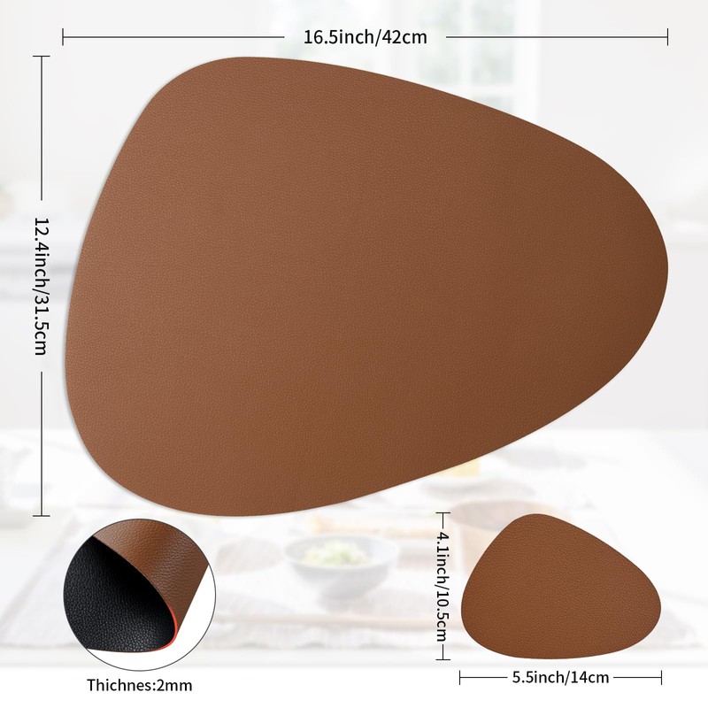Faux Leather Placemats and Coasters Set of 4, Dual-Sided Round