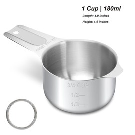 AUOIKK 3/4 Cup (180 ml | 6 oz| 180 cc) Stainless Steel Measuring Cup, Metal Measuring Cup for Cooking & Baking
