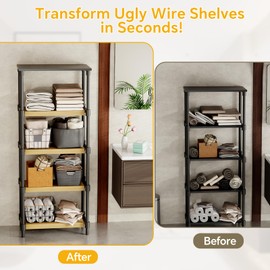 Giklux 6 PCS Wire Rack Covers for Pantry Wood Grain, 33''W * 16''D(Ready to Use) Faux Wood Shelf Covers for Wire Shelving, Rustic Closet Shelves Covering Toppers, for Pantry, Bathroom, Kitchen, Garage
