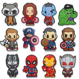 Yezmo Shoe Charms for Boys, 28 PCS Superhero Anime Shoe Decoration Accessories for Teens Favor Birthday Gifts with 1 Wristband