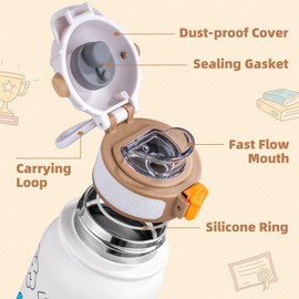 OLDLEY Insulated Kids Water Bottle 350ml/12oz Stainless Steel Metal Water Bottles Leakproof Double Walled Cute Vacuum Small Flask with Handle Keep Drinks Hot Cold for Boys Girls Children (Trophy)