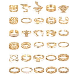 iF YOU 30 Pcs Vintage Gold Knuckle Rings Set, Boho Butterfly Snake Stackable Finger Rings for Women Girls, Midi Rings Pack