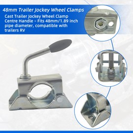 48mm Cast Trailer Jockey Wheel Clamp Centre Handle Wheel Split Clamp Prop Stand Support Mount Replacement for 48mm 1.89inch Pipe Diameter