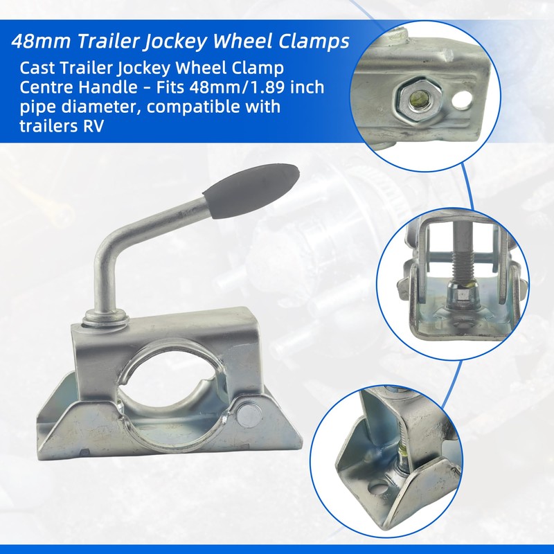 48mm Cast Trailer Jockey Wheel Clamp Centre Handle Wheel Split
