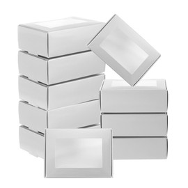 PATIKIL 3.4"x2.4"x1.2" Small Rectangle Kraft Paper Boxes with Window, 30 Pack Candy Party Favor Gift Box for Homemade Soap, Wedding Party Favor Treats, Jewelry Packaging, Silver