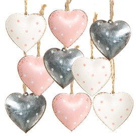 Logbuch-Verlag 9 Herzen mit Schnur zum Aufhängen rosa Silber weiß Herzanhänger 4 cm Osteranhänger Ostern Valentinstag