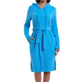 Mnamo Women's Bathrobe Hooded Zip Terry Cloth with Belt Soft Microfibre Long Sleeve Bathrobe Ideal for Home and Wellness, turquoise