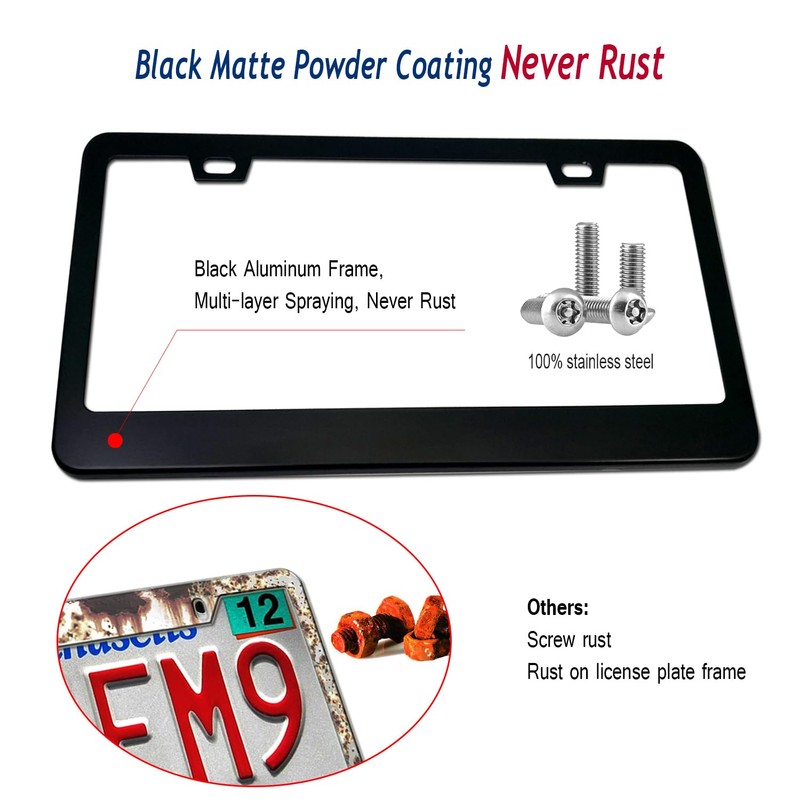 Anti Theft License Plate Frames, Matte Black, Security Screws