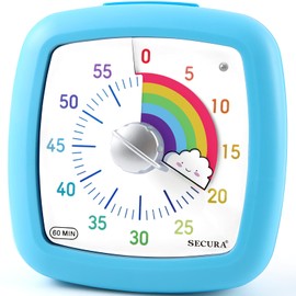 Secura 60-Minute Visual Timer, Silent Study Timer for Kids and Adults, Time Clocks, Time Management Countdown Timer for Teaching (Blue & Cloud)