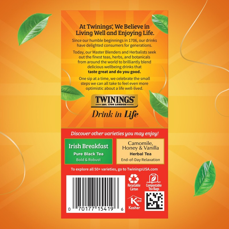 Twinings English Breakfast Black Tea Individually Wrapped Bags, 20 Count