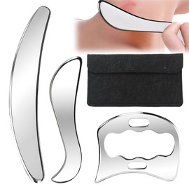 3 PCS Gua Sha Tool Set, Muskelschaber Edelstahl, Muskel Faszien Schaber, Körper Guasha Tools, Triggerpunkt Massagegerät, Weichgewebe Massagetools Edelstahl Ideal für Rücken, Beine, Schulter Relief