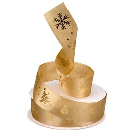 Craft County Holiday Satin Ribbon – 25 Yards of Winter Themed Fabric Ribbon for Gift Wrapping and Decoration – Gold