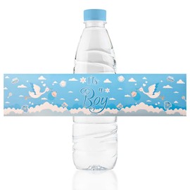 URROMA Water Bottle Labels , 48 Pcs Blue Water Bottle Wrappers Baby Gender Reveal Water Bottle Labels Stickers for Baby Shower Party, (S6-UR00789-US)