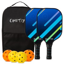 OMOTIYA Pickleball Paddles Set - Fiberglass Surface Pickleball Paddles Set with 2 Rackets,4 Pickle Balls,and 1 Portable Pickleball Bag,with Ergonomic Cushion Grip,for Men Women Kids Indoor Outdoor