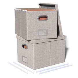 2 Pack File Storage Organizer - Portable Filing Box with Lid, Fits Letter/Legal Size, Gray