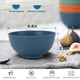 Wrova wheat straw dessert bowls 10oz set of 8 - Unbreakable snack Bowls Dishwasher Safe - Handy Bowls for Ice Cream,Yogurt and Fruits. Blue