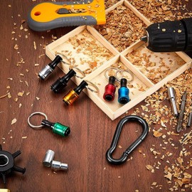 ieron 6Pcs Hex Shank Bits Holder Keychain, 1/4 inch Aluminum Alloy Drill Bit Holder Keychain Colorful Set Quick-Change Extension Screw Socket Adapter with Black Carabiner