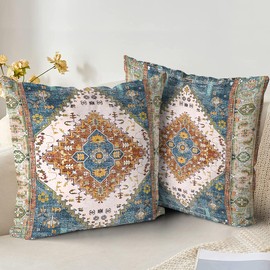 XPHZZL Pack of 2 Soft Decorative Cushion Covers 45cm x 45cm Square Throw Pillow Case Boho Style Pillowcases for Sofa Bedroom Outdoor Patio Garden with Invisible Zipper 18 x 18 Inch-Blue Green
