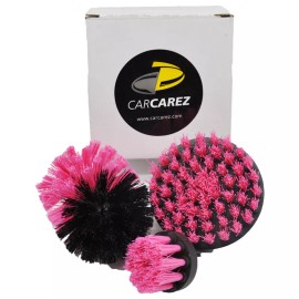 CarCarez 3 Pcs/set Drill Brush Power Scrubber Drill Attachments Cleaning Pink