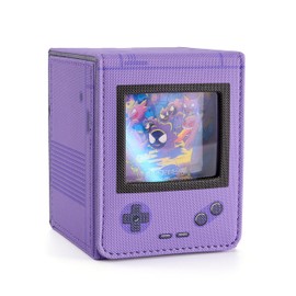 Deck Case Collectible Card Case with Push Window 100-Card Capacity Game Console Style Double and Triple Sleeve Compatible Vertical Storage with Two Dividers Leather Cute (Purple)