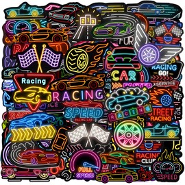 120PCS Neon Race Car Stickers, Race Car Party Favors Supplies Wheels Birthday Party Decorations Racing Decor Racing Car Stickers for Water Bottle Laptop Skateboard Computer Phone Bike Luggage