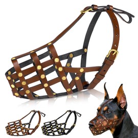 OOPSDOGGY Doberman Dog Muzzle for Large Dogs - Leather Breathable Secure Basket Muzzle for Large Breeds Husky German Shepherd Prevents Biting No Chewing Adjustablу (Black, Size 3 - Doberman)