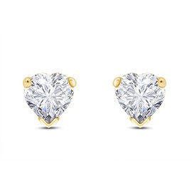 6 MM Heart Shape White Cubic Zirconia Stud Earrings In 14K Yellow Gold Over Sterling Silver