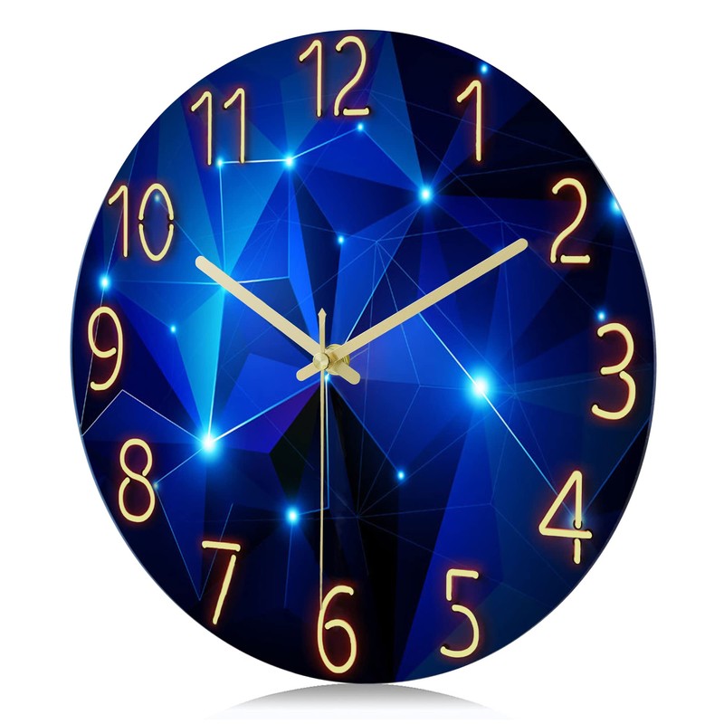 Lafocuse 12 Inch Silent Non Ticking Glass Blue Wall Clock