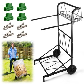 CAROD Upgraded Trash Bag Holder Cart with Storage Basket and Ergonomic Handle, Adjustable Outdoor Leaf Bag Holder from 30-45 Gallon Capacity, Ideal for Yard Clean-Up, Camping, Parties,Leaf Collection