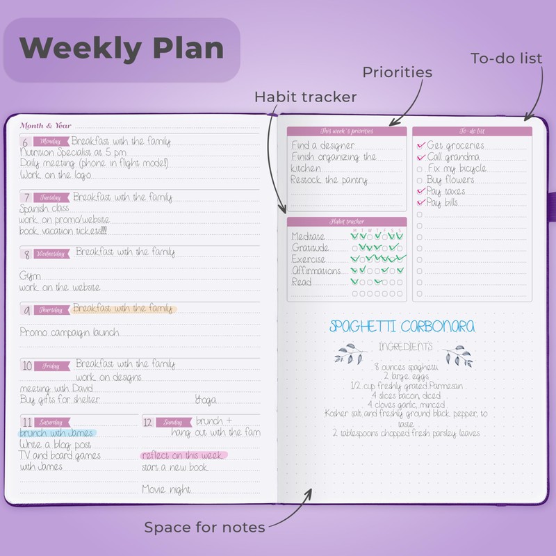 GoGirl Planner Agenda – Colorful Undated Monthly & Weekly Organizer