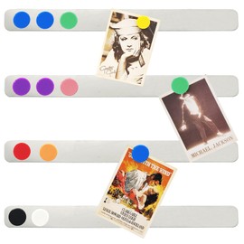 PYJLBX Magnetic Board Strip Frameless Stainless Steel Iron Strips with Adhesive Backing, 4PCS Magnetic Bulletin Bar Memo Board with 10PCS Colorful Magnets for School, Office, Home, Refrigerator & Wall