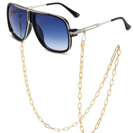 SHEEN KELLY Oversized Retro chain 80s Vintage Pilot Sunglasses Men Classic Eyewear Unisex Clear Lens