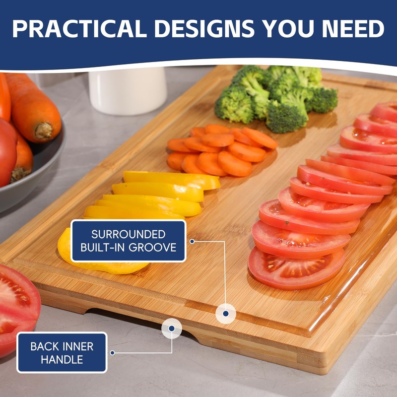 Hiware 3-piece Bamboo Cutting Boards for Kitchen, Heavy Duty Bamboo