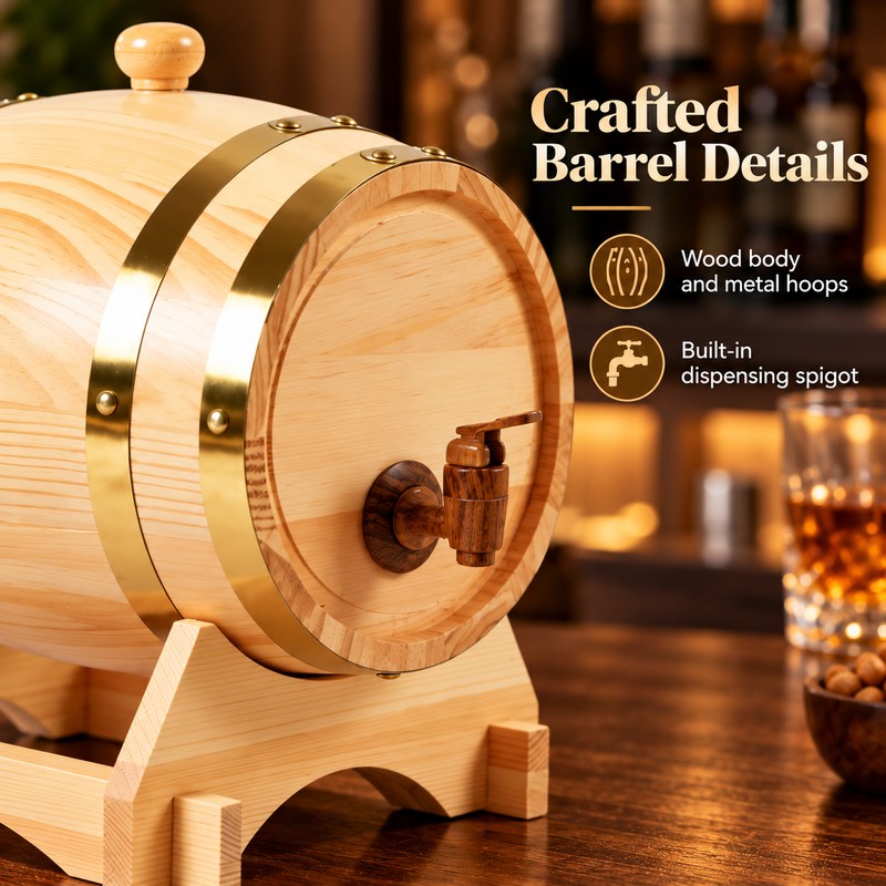 1L Wooden Wine Barrel for Home Bars – Vintage Spigot