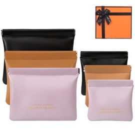 Frnoip 6 Pack small makeup bag for purse, snap closure leather organizer pouch,New lipstick pouch, portable mini storage bag,Two sizes Coin Purse Organizer Storage Pouch （Black+Brown+Purple