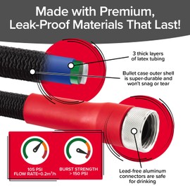 Pocket Hose Silver Bullet 2.0 Expandable Garden Hose 50-FT with Turbo Shot Nozzle, AS-SEEN-ON-TV, Lead-Free, Solid Aluminum Connectors, Easy On/Off Valve, Kink-Free, Leak-Proof