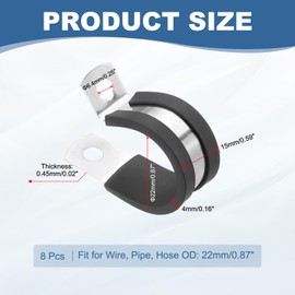 PATIKIL 7/8 Inch Cable Clamp, 8 Pack 304 Stainless Steel Rubber Cushioned Insulated Pipe Metal Clamp for Tube Pipe Hose Cable Wire Cord Installation