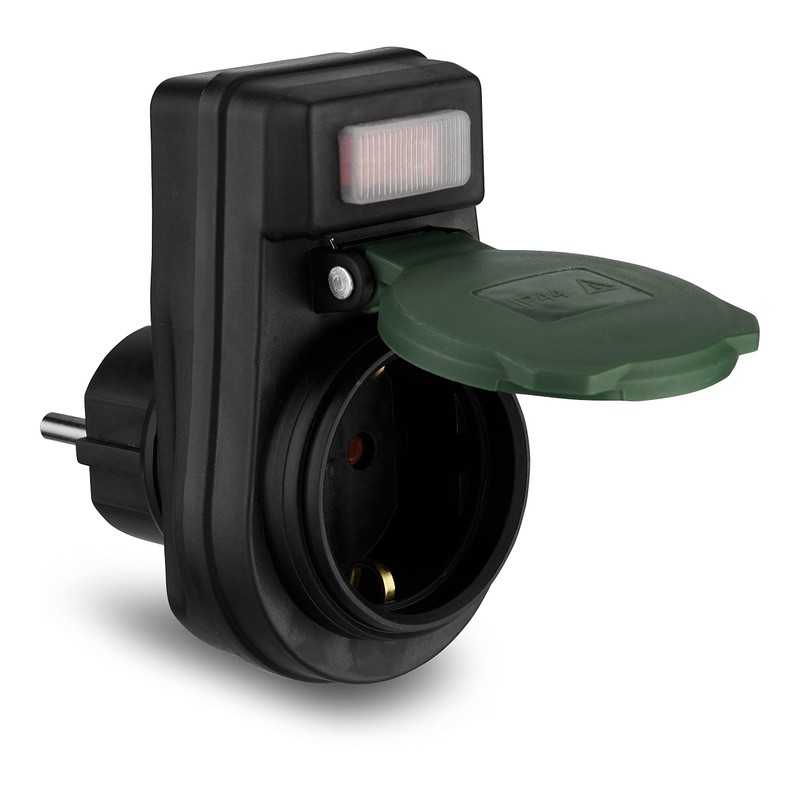 REV Adaptor with Switch IP44 nero-verde