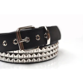 foolsGold 3-Row Pyramid Rivet Belt - Black , size: 4XL (132cm - 142cm)