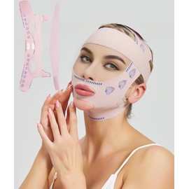 Dooyilets V-Gesichtsmasken, Lifting-Maske, Wiederverwendbare V-Linien-Maske,V-förmige Schlankheits-Gesichtsmaske für Doppelkinn und schlaffe Gesichtshaut (Rosa)