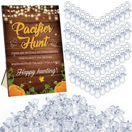 Thyle 51 Pcs Fall Pumpkin Cool Baby Shower Games Include Baby Pacifier Hunt Sign and 50 Acrylic Baby Pacifiers Mini Pacifiers for Baby Shower Game Gift Sets for Baby Gender Reveal(Fall Pumpkin)