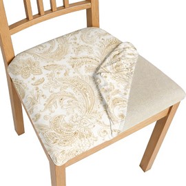 BVBOX Seat Covers Set of 4 for Dining Room Chairs Stretch Multi-Style Dining Chair Covers Washable Removable Cushion Slipcovers Seat Protector (Ivory Gold Baroque, Set of 4)