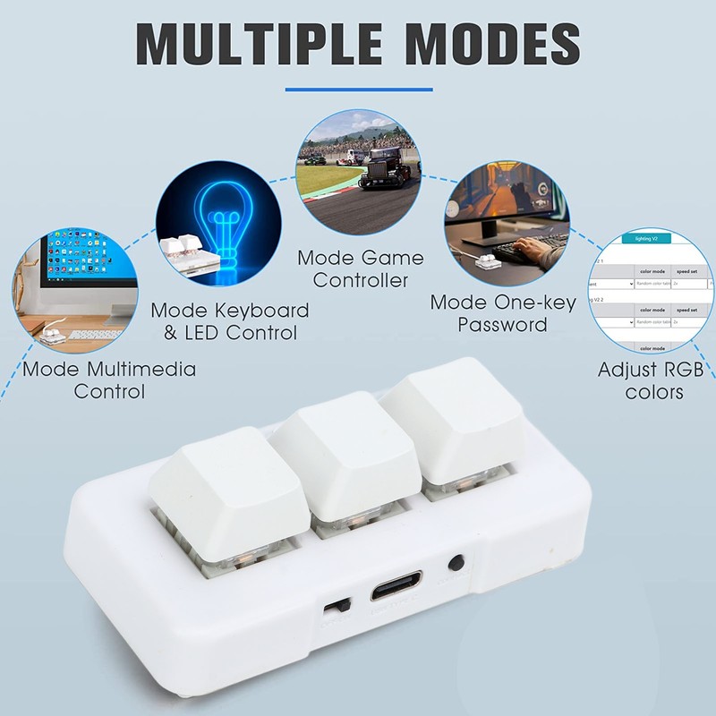 White Mini 3 Key Keypad ABS Bluetooth Receiver USB Comfortable